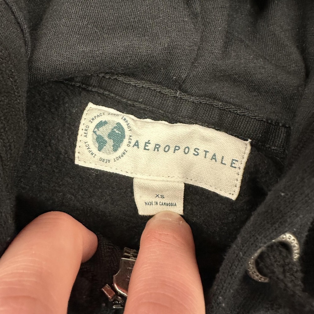 Aeropostale Hoodie Teens XS Black Full Zip Fleece Sweatshirt NYC USA Logo - Picture 2 of 5